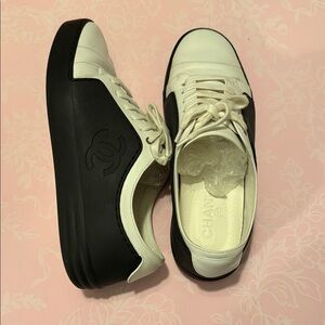 CHANEL Two-Tone Black and White Sneakers
